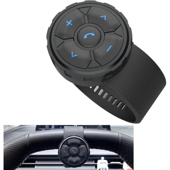 Bluetooth Media Button Remote Control IPX6 Waterproof Strap Type Wireless Controller for Car Bike Motorbike Steering Wheel Siri Call & Camera Compatible for iPhone Samsung Galaxy Any Android Device