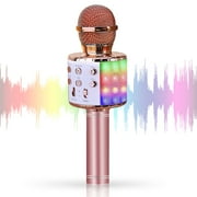GVIEEVOL Bluetooth Microphone for Kids Adult Singing, Prtable Wireless Karaoke Machine Handheld with LED Lights, Gold