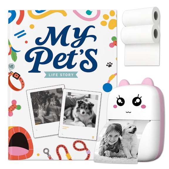 Bluetooth Mini Pet Photo Printer with Diary Book Portable Thermal Sticker Printer for Smartphone Includes 3 Rolls & My Pet's Life Story by Sean Doherty a Lifelong Animal Lover (Especially Dogs)