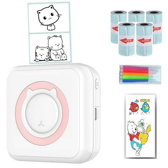 Bluetooth Mini Thermal Sticker Printer , Portable Bluetooth Inkless Phone Label Photo Printer,Compatible with iOS Android with 5 Rolls of Self-Adhesive Heat Sensitive Paper