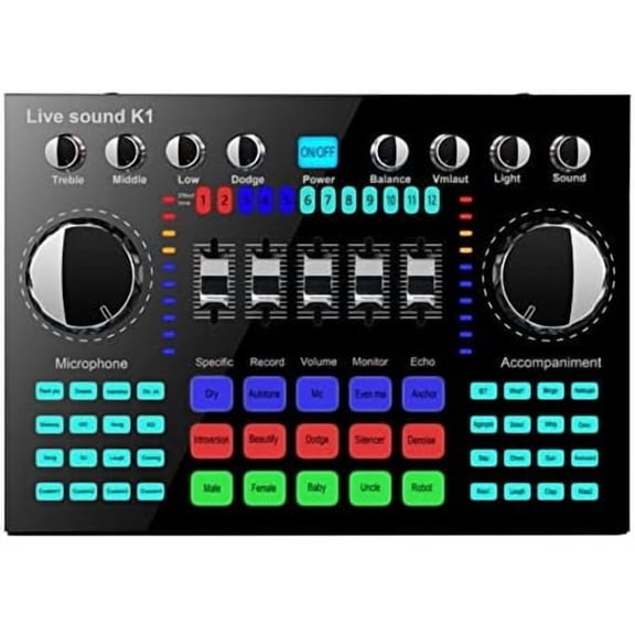 Bluetooth Mini Sound Mixer Board Live Sound Card for Live Streaming Voice Changer Sound Card with Sound Effects, Audio Mixer for Music Recording Karaoke Singing Broadcast$$Music