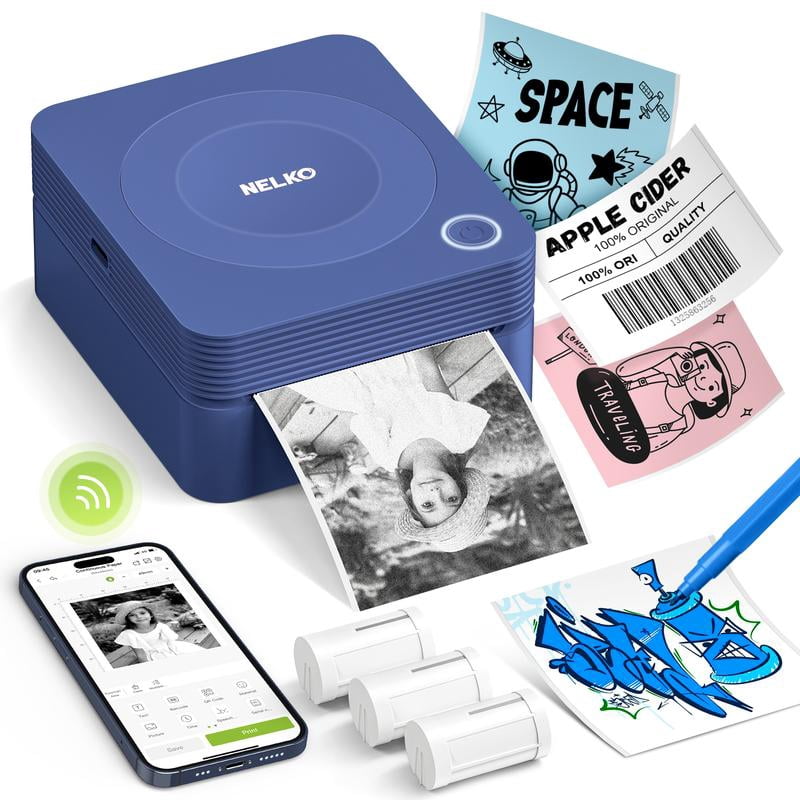Bluetooth Mini Sticker Printer with 3 Rolls Paper,Inkless Portable ...