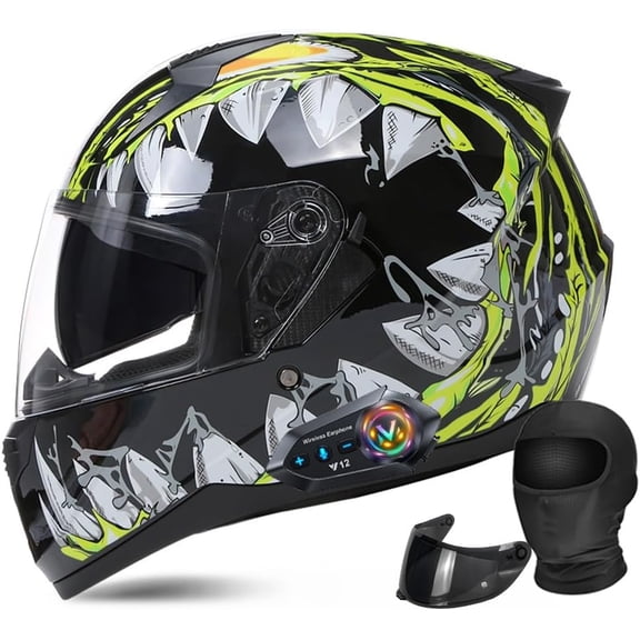 Bluetooth Modular Full Face Motorcycle Generic DOT Approved Helmets for Adults Motorcycle Built-in Bluetooth Stereo System, Anti-Fog Double Visor, Removable Liner, Adults Men Women