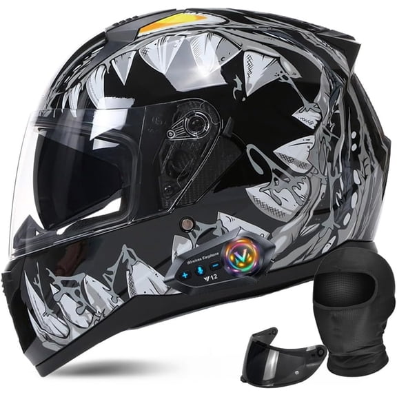 Bluetooth Modular Full Face Motorcycle Generic DOT Approved Helmets for Adults Motorcycle Built-in Bluetooth Stereo System, Anti-Fog Double Visor, Removable Liner, Adults Men Women