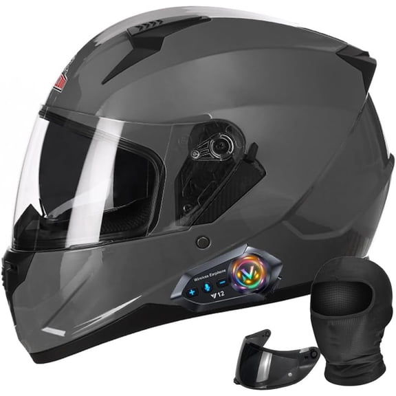 Bluetooth Modular Full Face Motorcycle Generic DOT Approved Helmets for Adults Motorcycle Built-in Bluetooth Stereo System, Anti-Fog Double Visor, Removable Liner, Adults Men Women