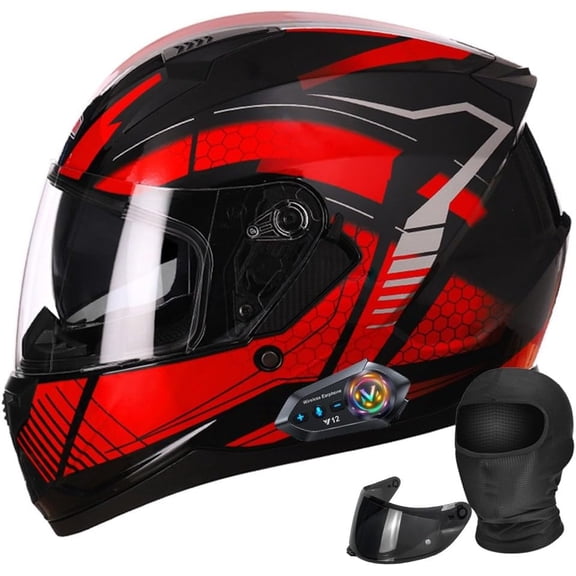 Bluetooth Modular Full Face Motorcycle Generic DOT Approved Helmets for Adults Motorcycle Built-in Bluetooth Stereo System, Anti-Fog Double Visor, Removable Liner, Adults Men Women