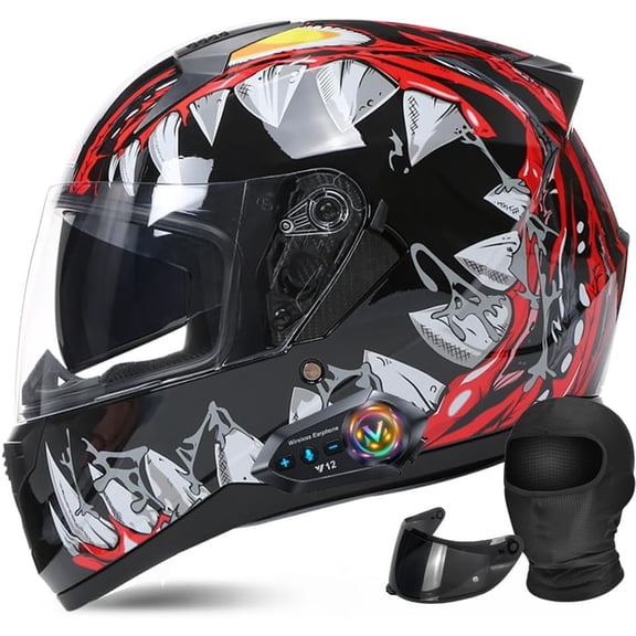 Bluetooth Modular Full Face Motorcycle Generic DOT Approved Helmets for Adults Motorcycle Built-in Bluetooth Stereo System, Anti-Fog Double Visor, Removable Liner, Adults Men Women