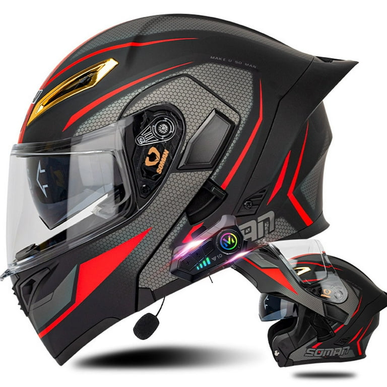 Bluetooth Modular Motorcycle Dual Visor Helmets for Adults DOT Approved Integrated Flip up Motorcycle Helmet Built in Dual Speaker with Microphone