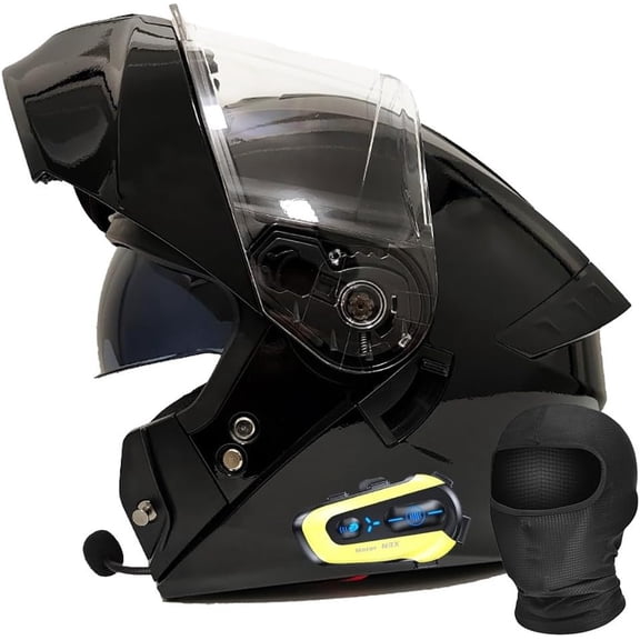 Bluetooth Modular Motorcycle Helmet for Adults, DOT Certified Full Face Flip Up Dual Visor, Lightweight ABS Shell Removable 3D Padding Intercom System