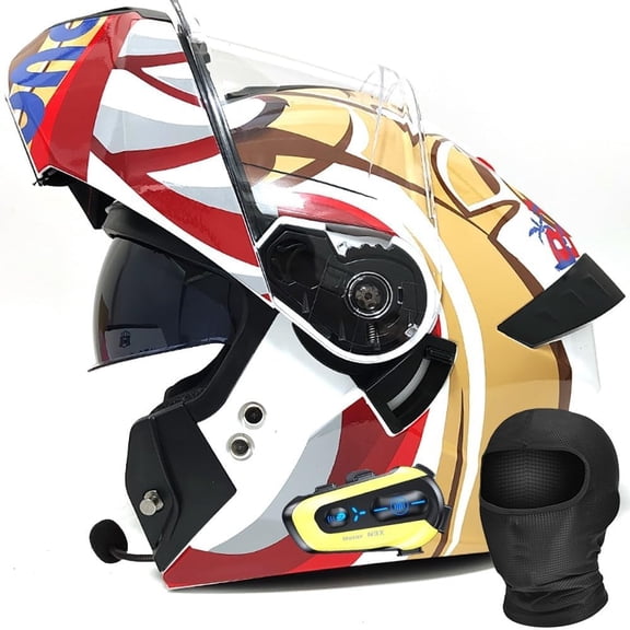 Bluetooth Modular Motorcycle Helmet for Adults, DOT Certified Full Face Flip Up Dual Visor, Lightweight ABS Shell Removable 3D Padding Intercom System