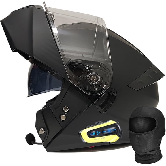 Bluetooth Modular Motorcycle Helmet for Adults, DOT Certified Full Face Flip Up Dual Visor, Lightweight ABS Shell Removable 3D Padding Intercom System