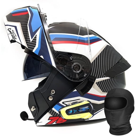 Bluetooth Modular Motorcycle Helmet for Adults, DOT Certified Full Face Flip Up Dual Visor, Lightweight ABS Shell Removable 3D Padding Intercom System
