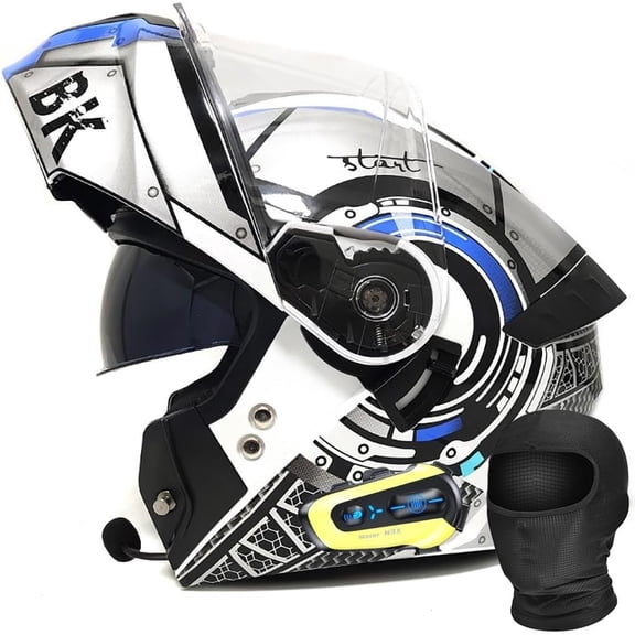Bluetooth Modular Motorcycle Helmet for Adults, DOT Certified Full Face Flip Up Dual Visor, Lightweight ABS Shell Removable 3D Padding Intercom System