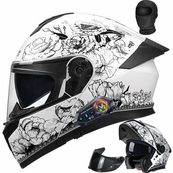 Bluetooth Modular Motorcycle Helmet DOT Approved Dual Visor Sun Shield Multi-Ventilation System Removable Washable Liner Aerodynamic Unisex Adult