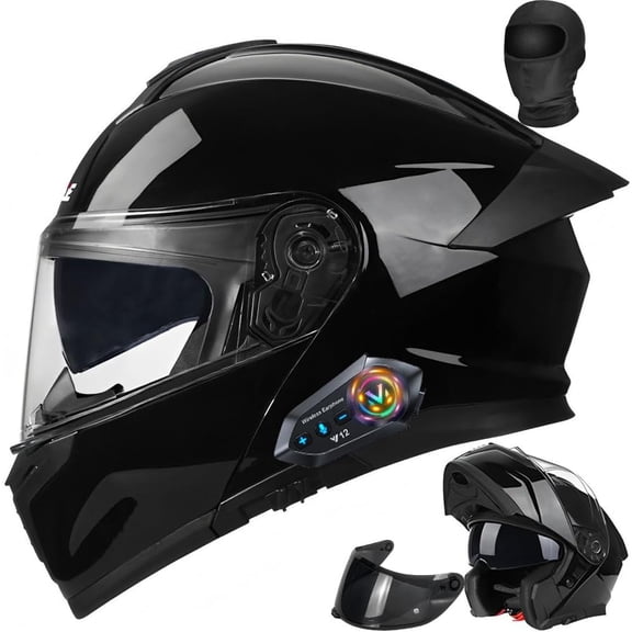 Bluetooth Modular Motorcycle Helmet DOT Approved Dual Visor Sun Shield Multi-Ventilation System Removable Washable Liner Aerodynamic Unisex Adult