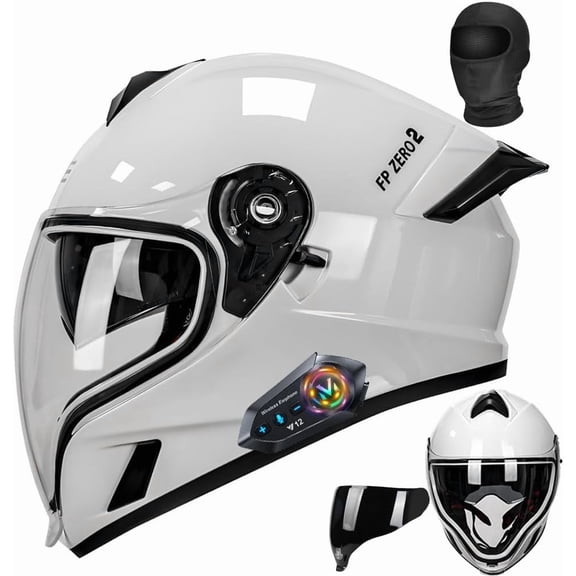 Bluetooth Modular Motorcycle Helmet Full Face DOT Approved High Impact ABS Shell Dual Visor Removable Padding Glasses Channel for Adults