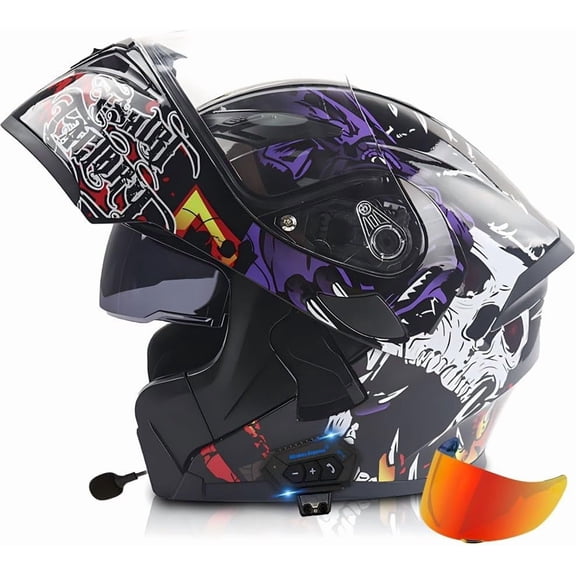 Bluetooth Modular Motorcycle Helmet for Adults - DOT Approved Full Face Flip Up Anti-Fog with Built-in Dual Speaker Microphone for Men and Women