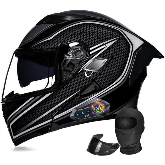 Bluetooth Motorcycle Generic DOT Approved - Modular Dual Visor with Removable EPS Liner, Quick-Release Sunshield for Men/Women | 190 Vision, Multi-Vent System (M-XXXL)