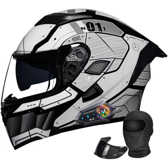 Bluetooth Motorcycle Generic DOT Approved - Modular Dual Visor with Removable EPS Liner, Quick-Release Sunshield for Men/Women | 190 Vision, Multi-Vent System (M-XXXL)
