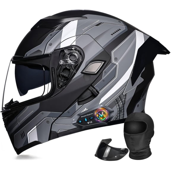 Bluetooth Motorcycle Generic DOT Approved - Modular Dual Visor with Removable EPS Liner, Quick-Release Sunshield for Men/Women | 190 Vision, Multi-Vent System (M-XXXL)