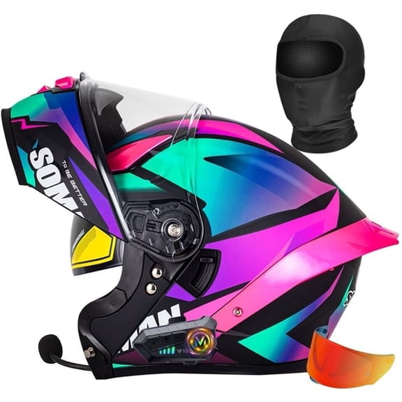 Bluetooth Motorcycle Helmet Flip Up Front Full Face DOT Approved Built-in Dual Speaker Microphone Generic Street Bike Integrated