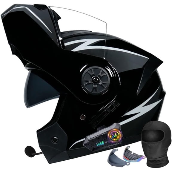 Bluetooth Motorcycle Helmet Flip Up Front Full Face DOT Approved Built-in Dual Speaker Microphone Generic Street Bike Integrated