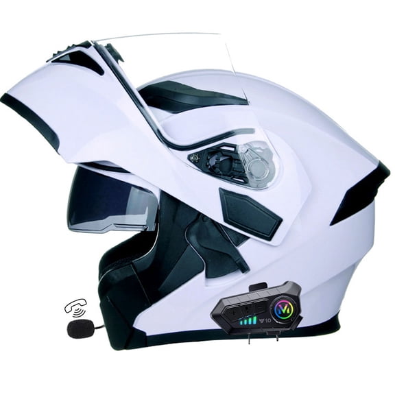 Bluetooth Motorcycle Helmet Full Face Open Face DOT Motorcycle Helmets, Lightweight Modular Helmet with Dual Visor, Built-in Dual Speaker Microphone, for Adult Men Women