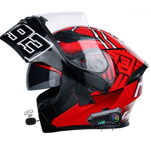 Bluetooth Motorcycle Helmet Full Face Open Face DOT Motorcycle Helmets, Lightweight Modular Helmet with Dual Visor, Built-in Dual Speaker Microphone, for Adult Men Women