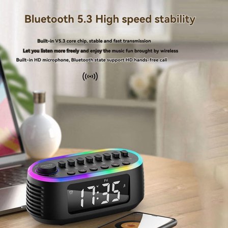 Bluetooth Multiple White Noise Combinations LED Display Screen Speaker and USB Playback with RGB Atmosphere Black