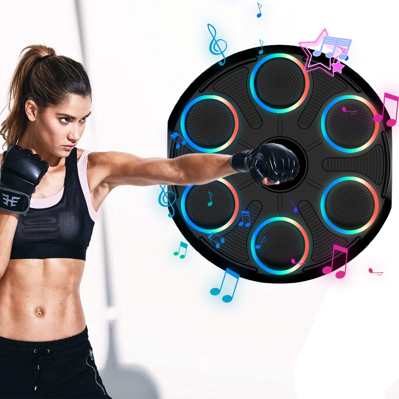 Bluetooth Music Boxing Trainer with Smart Counter and Wall Mount, Interactive Home Workout Equipment for Childs Adults Stress Relief Fitness in Living Room Office Gym