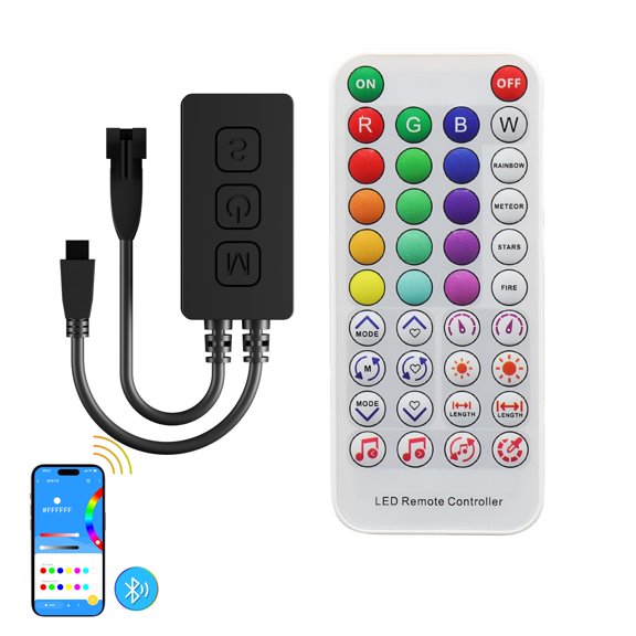 Bluetooth Music LED Controller for Addressable RGB Strip Lights 18 Effects App/IR Remote Control DC5V-24V