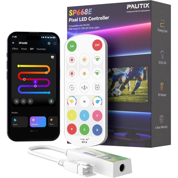 Bluetooth Music Pixel Smart LED Controller SP668E,for WS2811 WS2812 SM16703 Addressable Dream Color LED Strip Pixels Light DC5V-24V APP/RF Remote Control(NOT for RGB LED Strip without Smart IC)