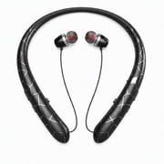 Bluetooth Neckband Headphone, Retractable Headphones with Bluetooth, Stereo Noise Cancelling Earphones, Around the Neck Headphones for Office Meetings and Daily Commuting, Black