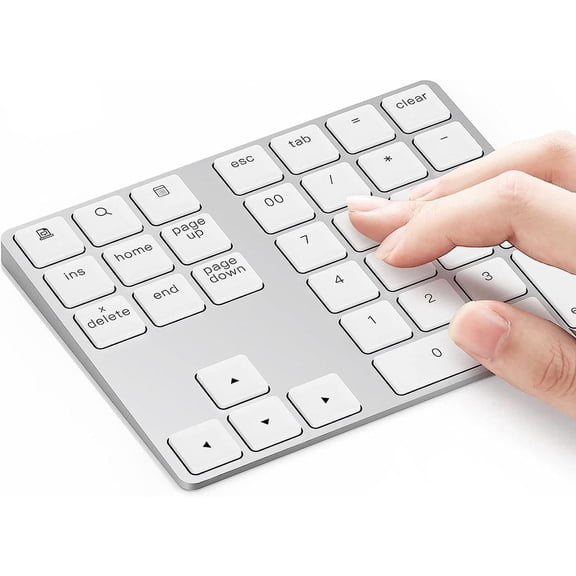 Bluetooth Number Pad, Aluminum Rechargeable Wireless Numeric Keypad Slim 34-Keys External Numpad Keyboard Data Entry Compatible for Macbook, MacBook Air/Pro, iMac Windows Laptop Surface Pro etc Whit