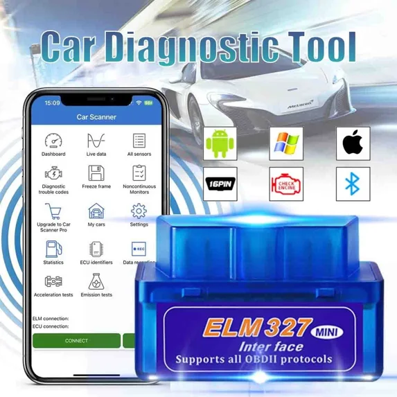 Bluetooth OBDII Scanner for Android iOS, Car Check Engine Light Code Reader Tool