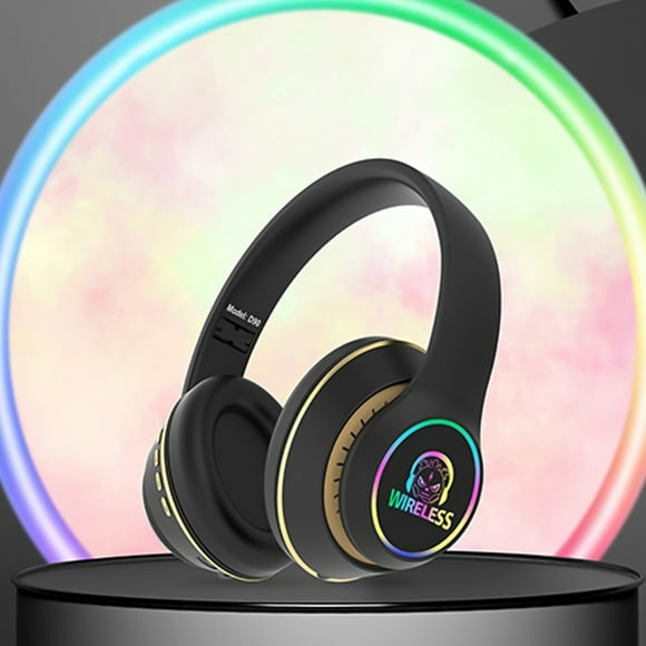 Bluetooth Over-Ear Headphones – Wireless and Wired Mode, Foldable Design, Long Battery Life, Soft Earmuffs, LED Lights, for PC and Mobile