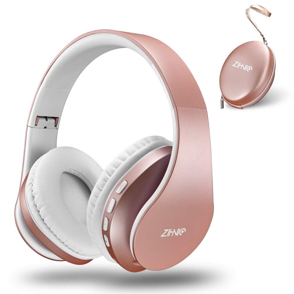 Bluetooth Over-Ear Headphones, Zihnic Foldable Wireless and Wired Stereo  Headset Micro SD/TF, FM for Cell Phone,PC,Soft Earmuffs &Light Weight for  Prolonged Waring (Rose Gold) 