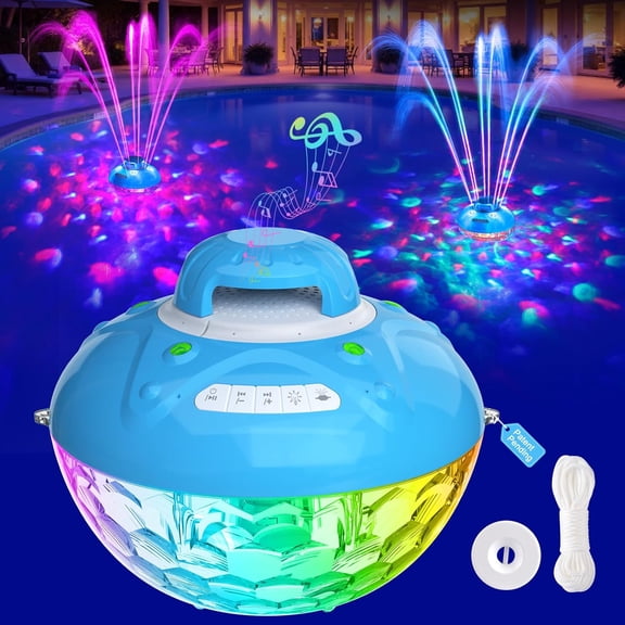 Bluetooth Pool Speaker w/Colorful Pool Fountain Light, 3 in 1 Floating Pool Speaker Loud Sound, IP68 Waterproof Floating Hot Tub Speakers, Bluetooth 5.4, 24H Playtime Pool Wireless Speakers
