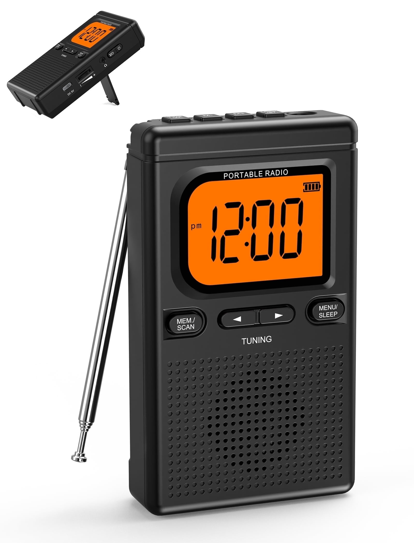 Bluetooth Portable AM FM Radio, Pocket Radio with Digital Tuning, Rechargeable AM FM Radio with  Earphone Jack, Flashlight, LCD Screen