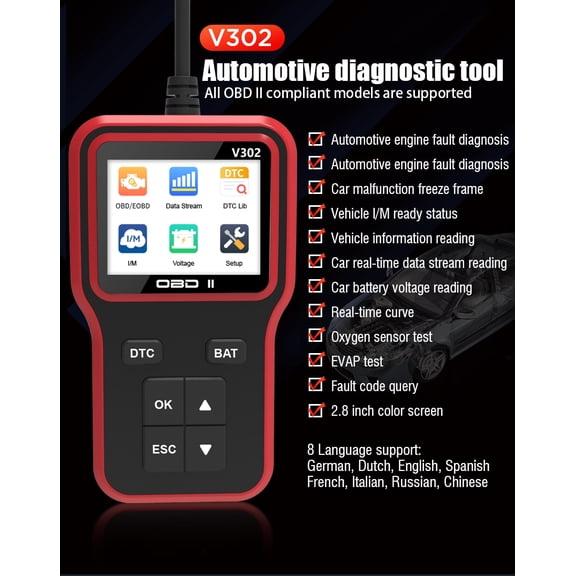 Classic Enhanced Universal OBD II Scanner Car Engine Fault Code Reader CAN Diagnostic Scan Tool, Read and Clear Error Codes for 1996 or Newer OBD2 Protocol Vehicle (Black)