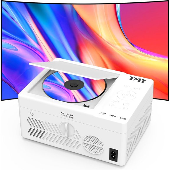 Bluetooth Projector with DVD Player Built in, 1080P Mini Projector, Portable for Outdoor Movies, Compatible Smartphone/PC/TV Stick/HDMI/USB/TF (white)