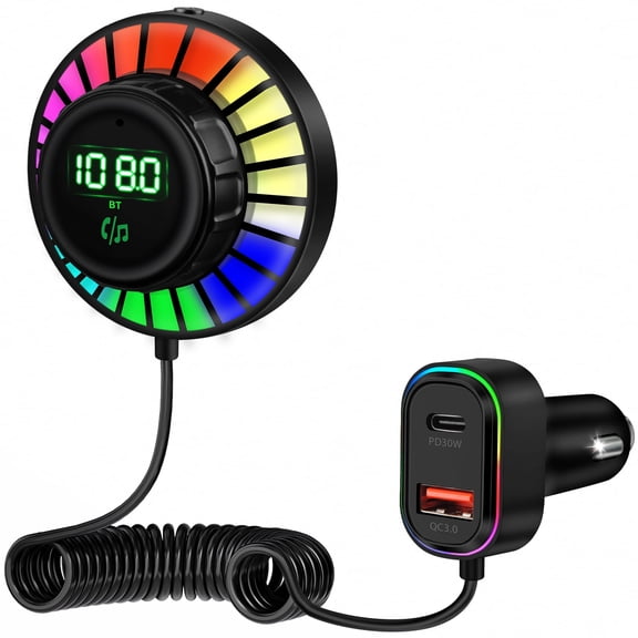Bluetooth Radio FM Transmitter for Car,with RGB lights Air Vent Clip,AILKIN PD&QC 3.0 Fast Charging Hands-Free Calls Car Kit Stereo Wireless Bluetooth 5.3 Car Adapter for iPhone,Music,MP3 Player