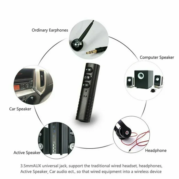 Bluetooth Receiver 3.5Mm Plug Portable Wireless Audio Adapter Car Aux W/ Clip