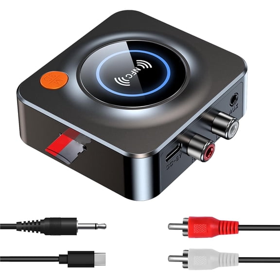Bluetooth Receiver, AUX RCA to Bluetooth Adapter,NFC Wireless Audio Receiver,TF Card Slot,3.5mm AUX/RCA,Wireless Audio Adapter Low Latency for Home Stereo/Headphones/Speakers/Home Theater/TV/PC/Car