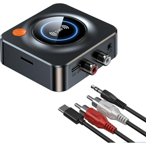Bluetooth Receiver, AUX RCA to Bluetooth Adapter,NFC Wireless Audio Receiver,TF Card Slot,3.5mm AUX/RCA,Wireless Audio Adapter Low Latency for Home Stereo/Headphones/Speakers/Home Theater/TV/PC/Car
