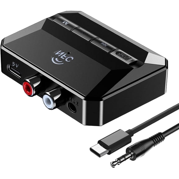 Bluetooth Receiver, NFC Enabled RCA/3.5mm AUX USB Drive/TF Card Outputs, Bluetooth 5.3 Wireless Audio Adapter, Volume/Track Control for Home Stereos, Speakers, and Headphones