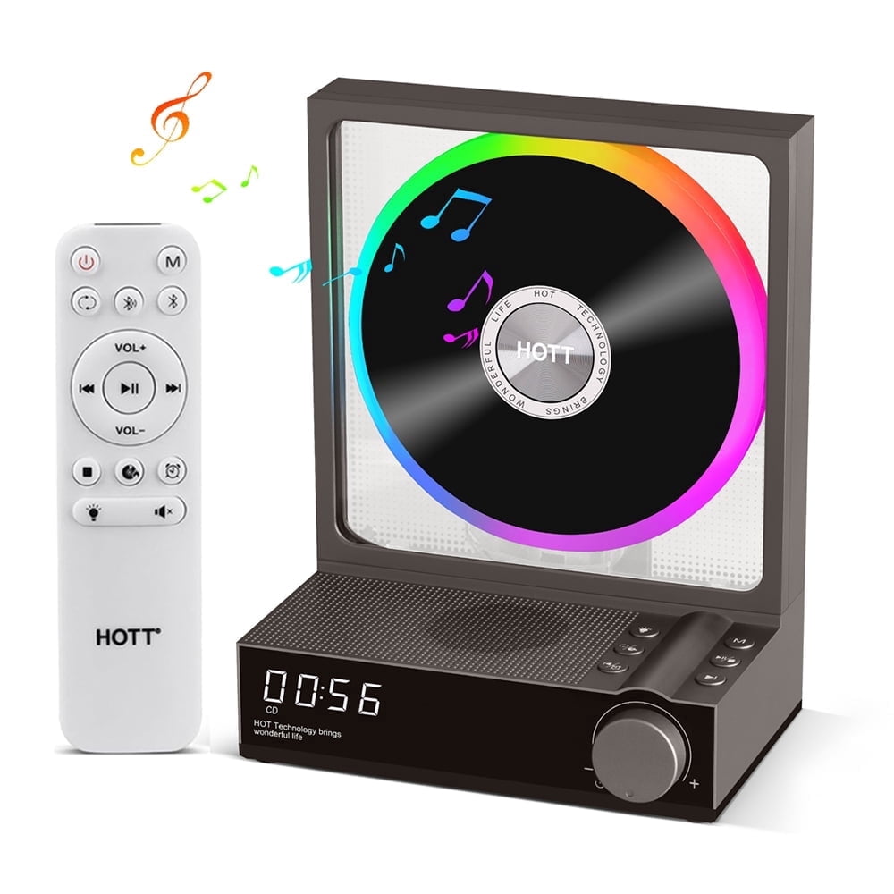 MEGICOT Bluetooth Rechargeable CD Player with Speakers/RGB Light/USB Flash Disk Port/Remote control/Music Record, Retro Desktop Vertical Music Player