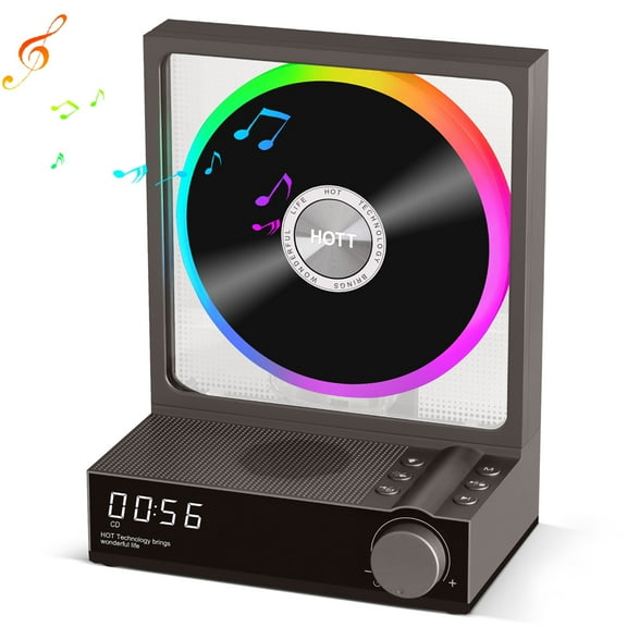 Bluetooth Rechargeable CD Player With Speakers /RGB Light /Music Record /Optical Port /Bluetooth Receive and transmit Function, Retro Desktop Vertical Music Player