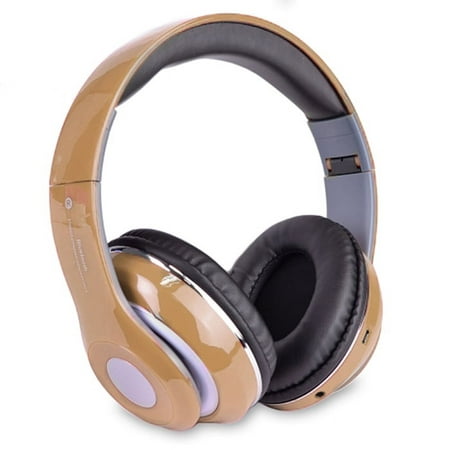 Bluetooth Rechargeable Over Ear Headset Foldable Wireless Wired Headphones with Memory Card Slot Built-In FM Tuner Microphone Audio Cable for Phone TV Computer MP3 Player - Gold