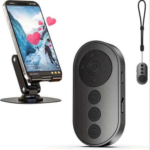 Bluetooth Remote Control for Phone Scrolling, Page Turner Camera Shutter, iPhone Android Black